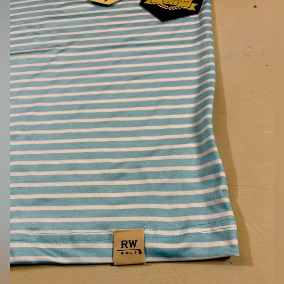 Rorie Whelan Men XL Turquoise Stripe Polo Golf Shirt Performance UPF Wicking NWT - Picture 6 of 9